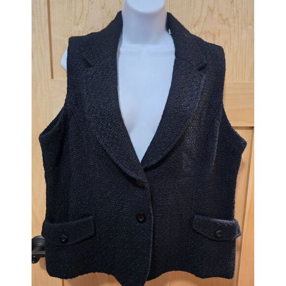 Coldwater Creek Womens Black Textured Buttoned Vest With Pockets Size XL goth - Picture 1 of 7